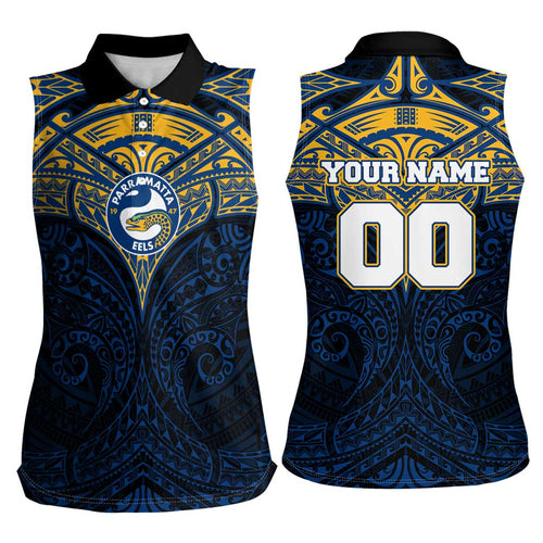 Personalized Parramatta Eels Women Sleeveless Polo Shirt Polynesian Tribal Pattern Style