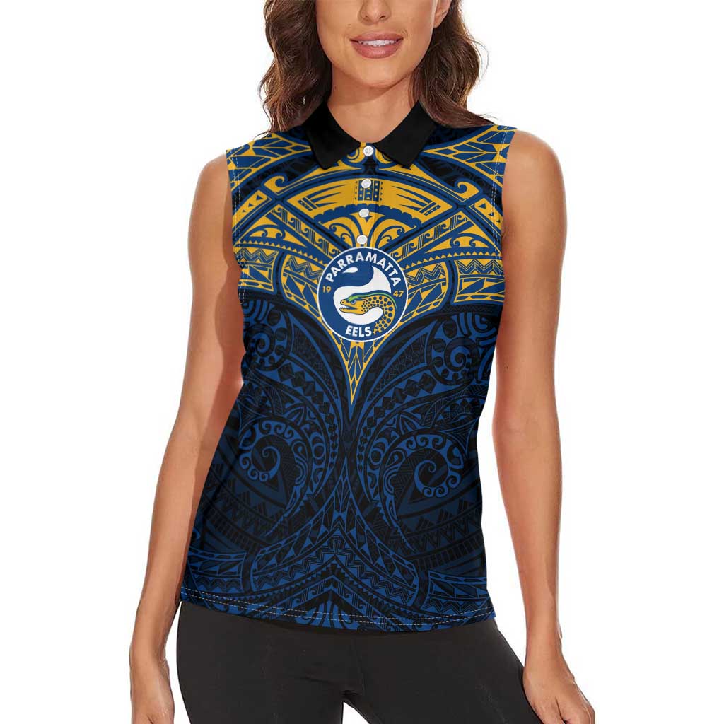 Personalized Parramatta Eels Women Sleeveless Polo Shirt Polynesian Tribal Pattern Style