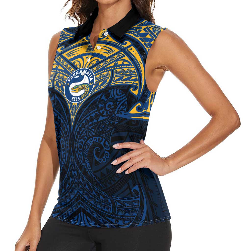 Personalized Parramatta Eels Women Sleeveless Polo Shirt Polynesian Tribal Pattern Style