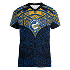 Personalized Parramatta Eels Women V-Neck T-Shirt Polynesian Tribal Pattern Style