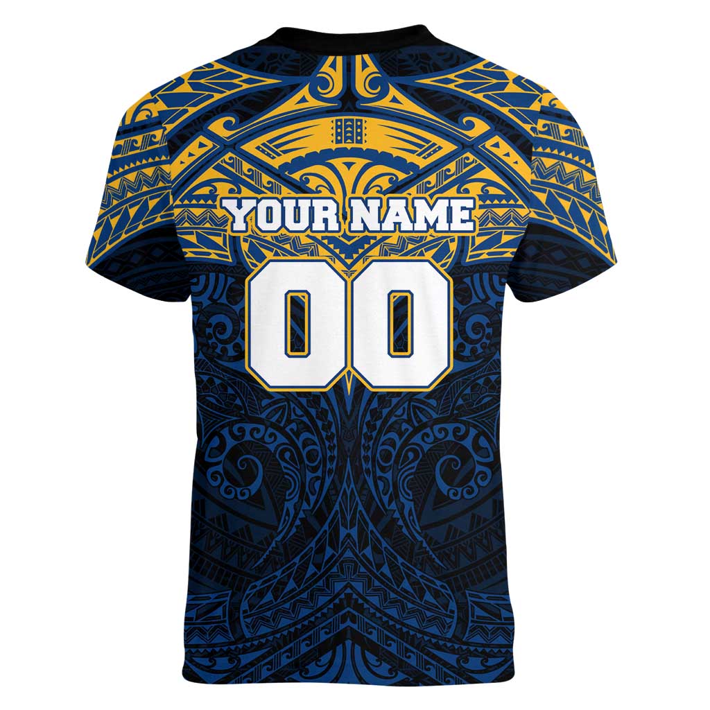 Personalized Parramatta Eels Women V-Neck T-Shirt Polynesian Tribal Pattern Style