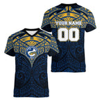 Personalized Parramatta Eels Women V-Neck T-Shirt Polynesian Tribal Pattern Style