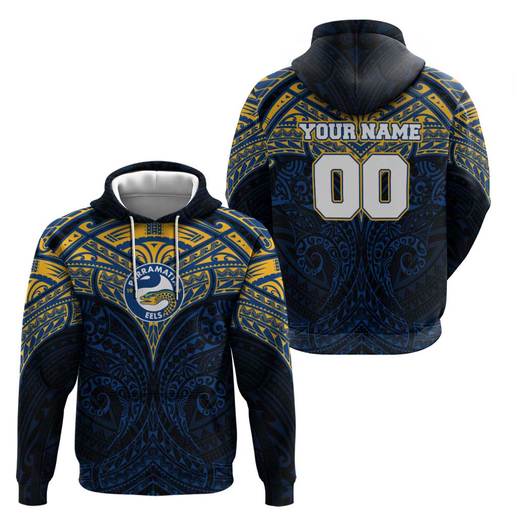 Personalized Parramatta Eels Zip Hoodie Polynesian Tribal Pattern Style