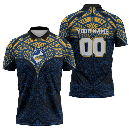 Personalized Parramatta Eels Zipper Polo Shirt Polynesian Tribal Pattern Style