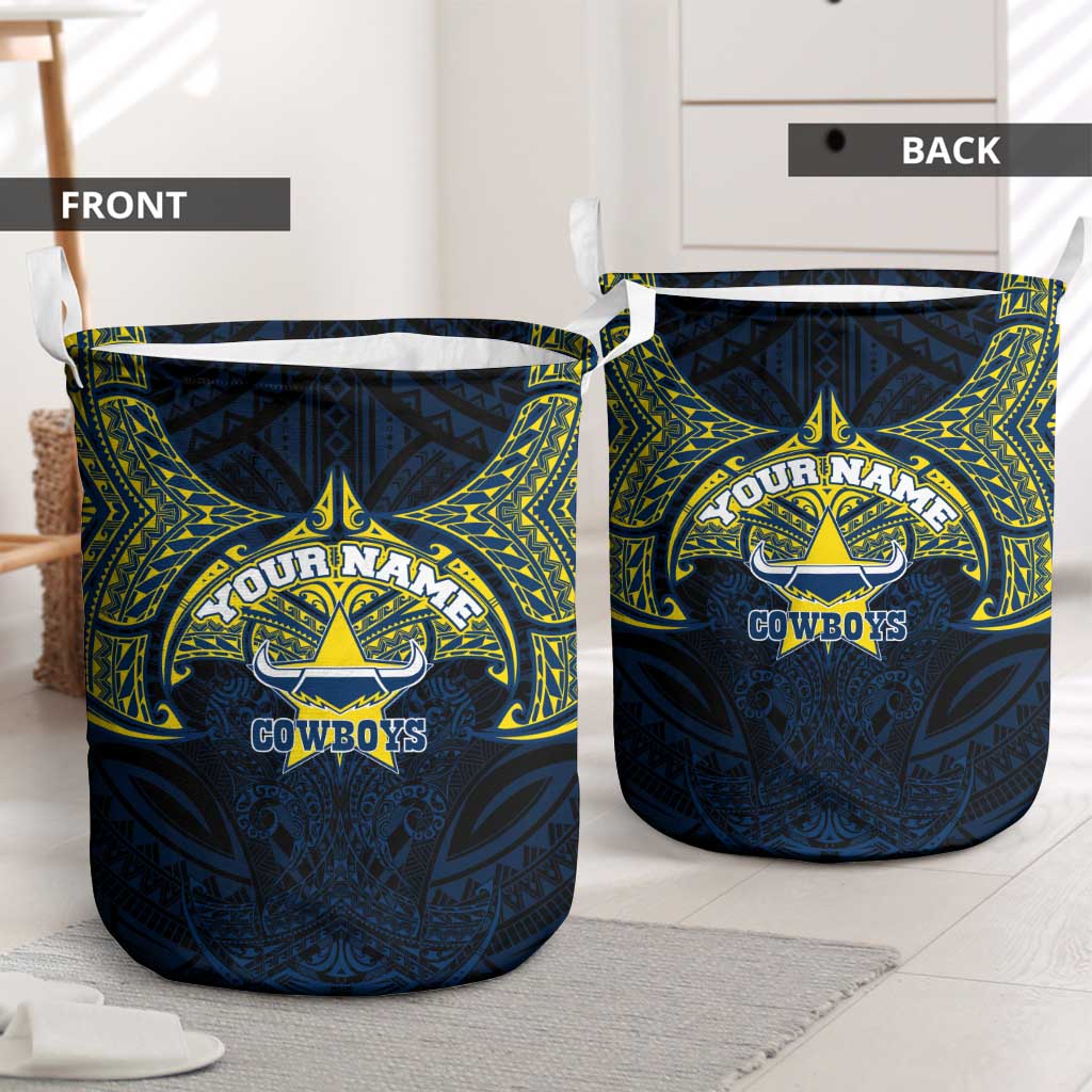 Personalized North Queensland Cowboys Laundry Basket Polynesian Tribal Pattern Style