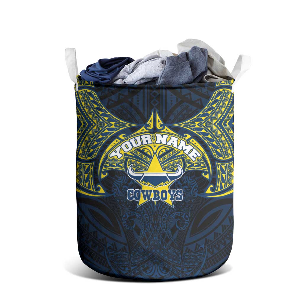 Personalized North Queensland Cowboys Laundry Basket Polynesian Tribal Pattern Style