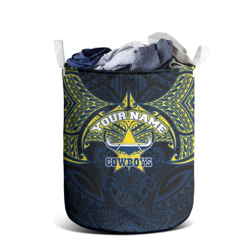 Personalized North Queensland Cowboys Laundry Basket Polynesian Tribal Pattern Style
