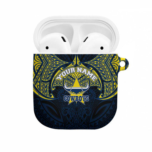 Personalized North Queensland Cowboys AirPods Case Polynesian Tribal Pattern Style