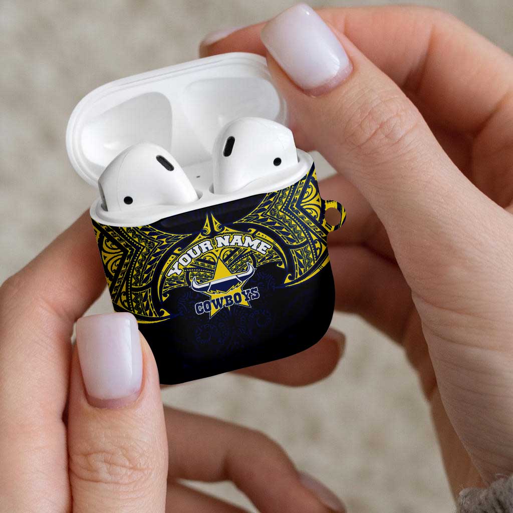 Personalized North Queensland Cowboys AirPods Case Polynesian Tribal Pattern Style