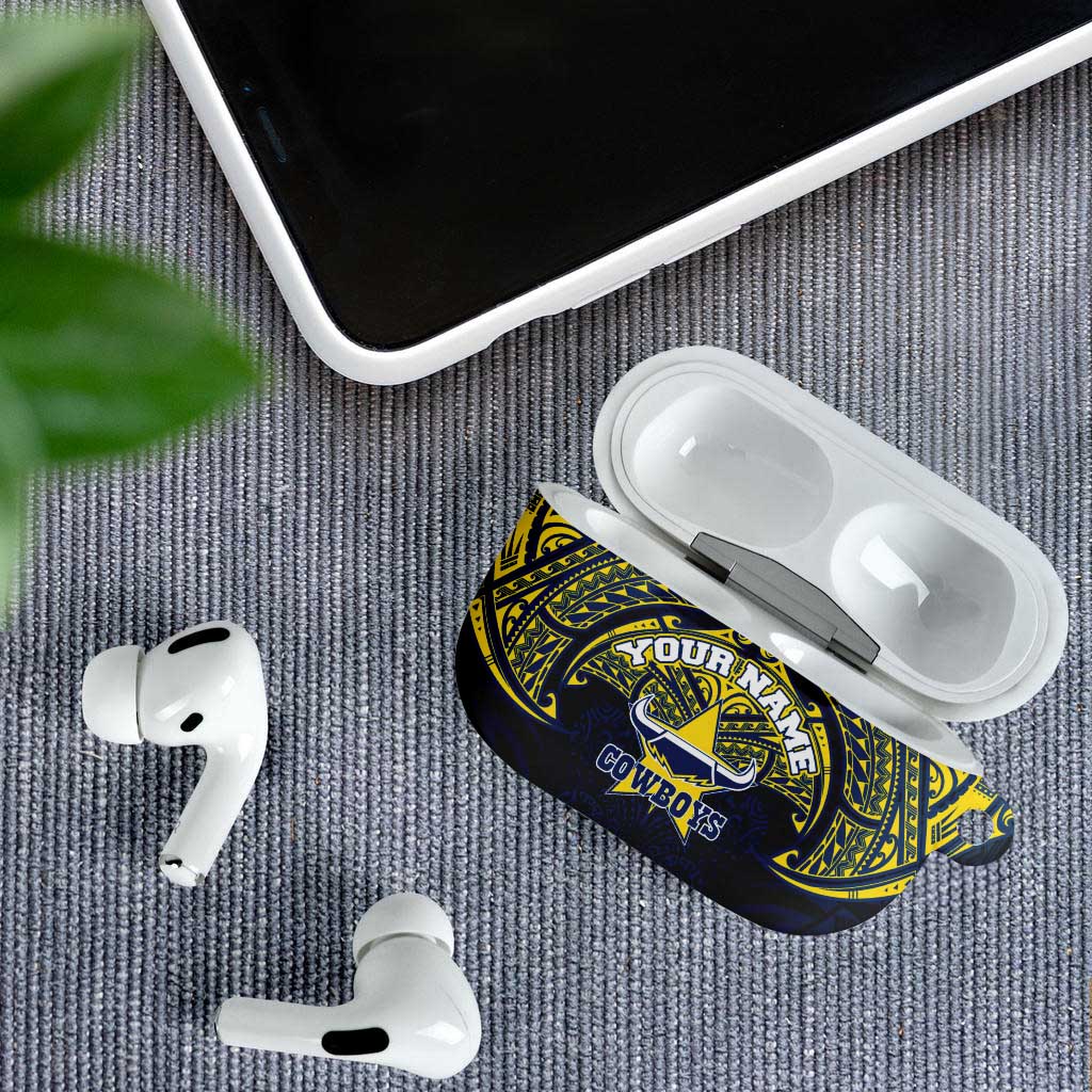 Personalized North Queensland Cowboys AirPods Case Polynesian Tribal Pattern Style