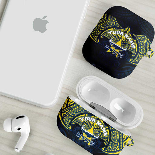 Personalized North Queensland Cowboys AirPods Case Polynesian Tribal Pattern Style