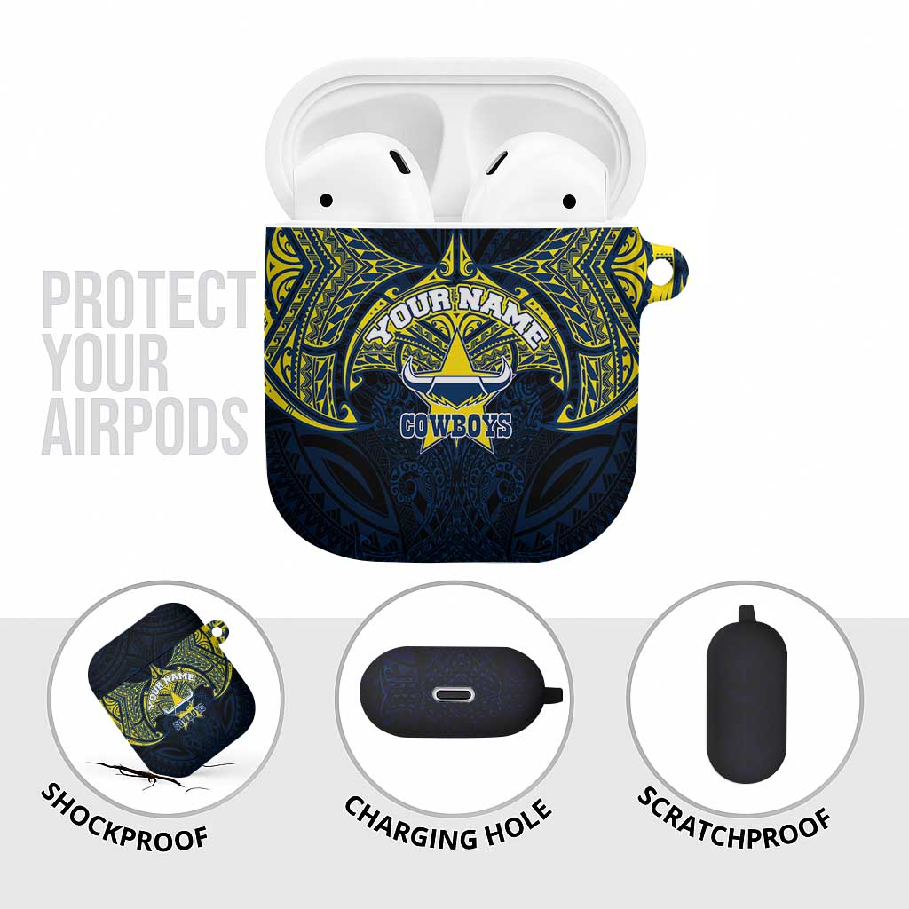 Personalized North Queensland Cowboys AirPods Case Polynesian Tribal Pattern Style