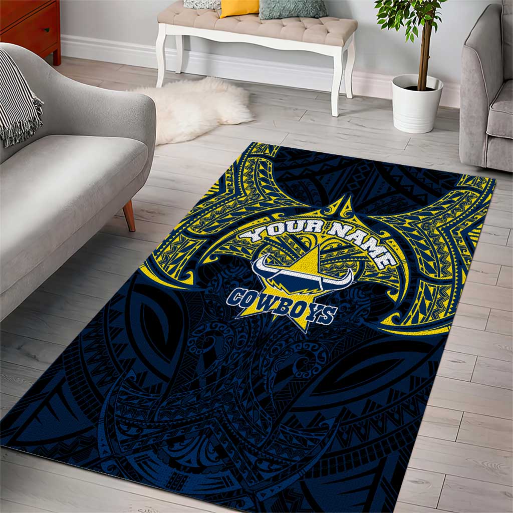 Personalized North Queensland Cowboys Area Rug Polynesian Tribal Pattern Style