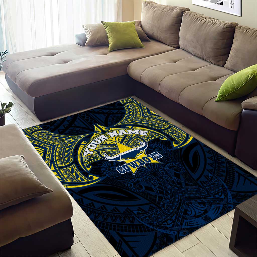 Personalized North Queensland Cowboys Area Rug Polynesian Tribal Pattern Style
