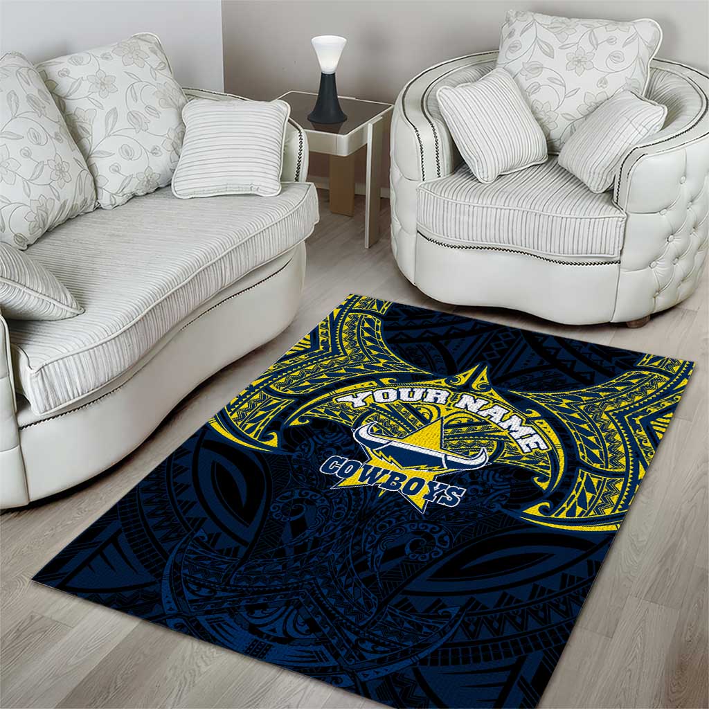 Personalized North Queensland Cowboys Area Rug Polynesian Tribal Pattern Style
