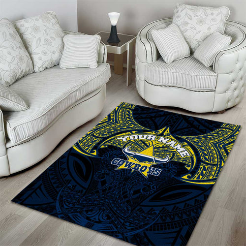 Personalized North Queensland Cowboys Area Rug Polynesian Tribal Pattern Style