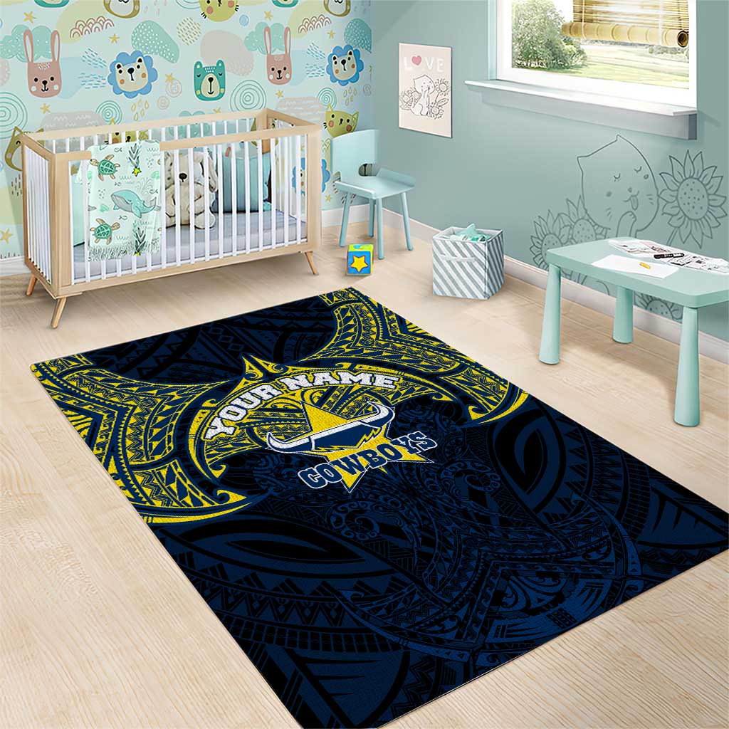 Personalized North Queensland Cowboys Area Rug Polynesian Tribal Pattern Style