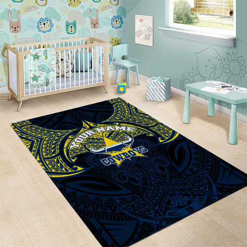 Personalized North Queensland Cowboys Area Rug Polynesian Tribal Pattern Style