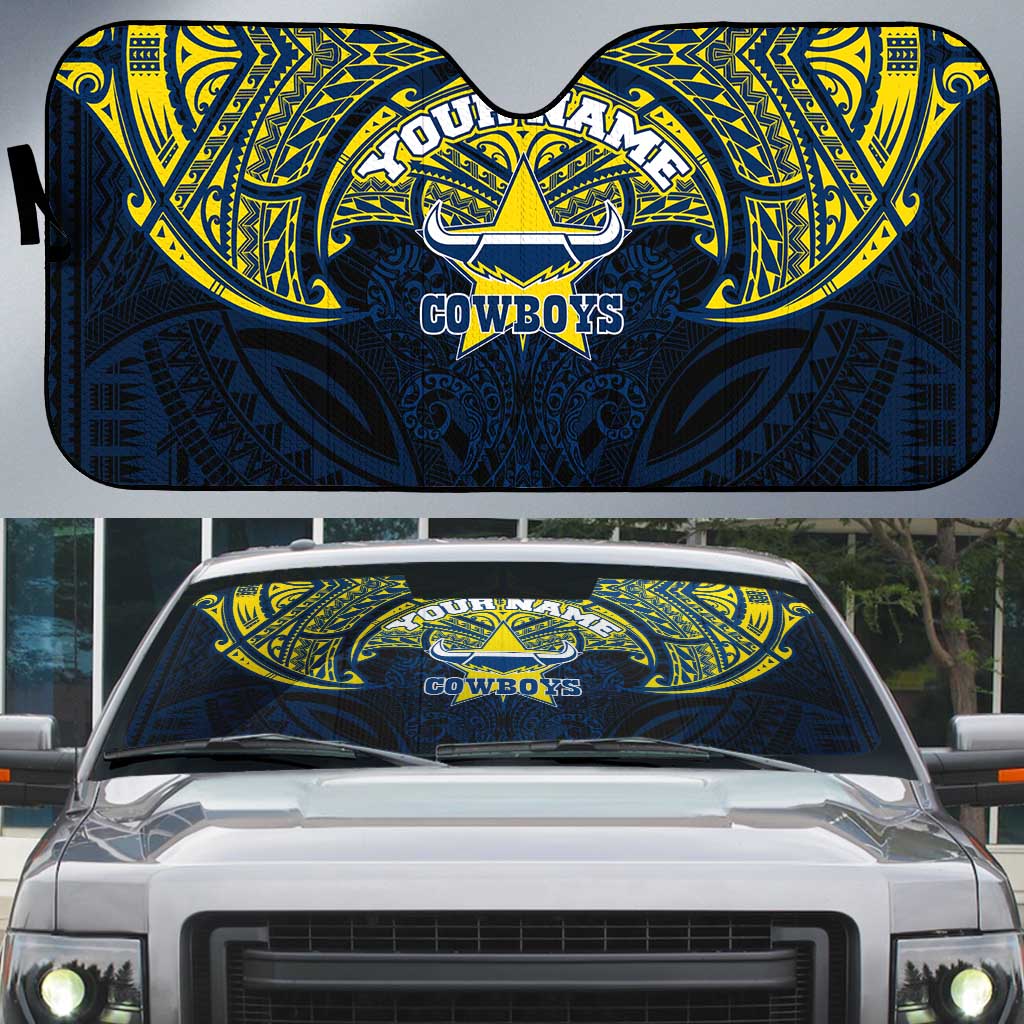 Personalized North Queensland Cowboys Auto Sun Shade Polynesian Tribal Pattern Style
