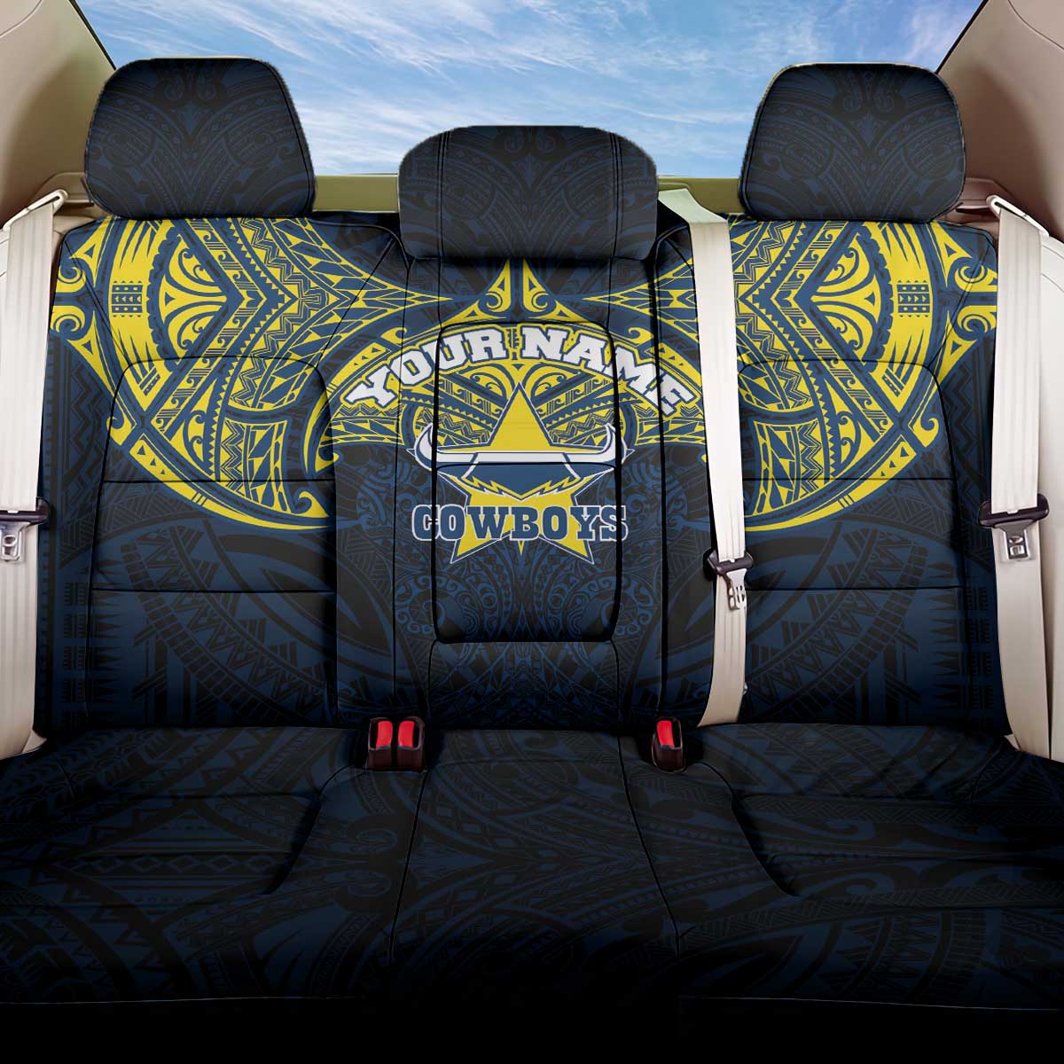 Personalized North Queensland Cowboys Back Car Seat Cover Polynesian Tribal Pattern Style