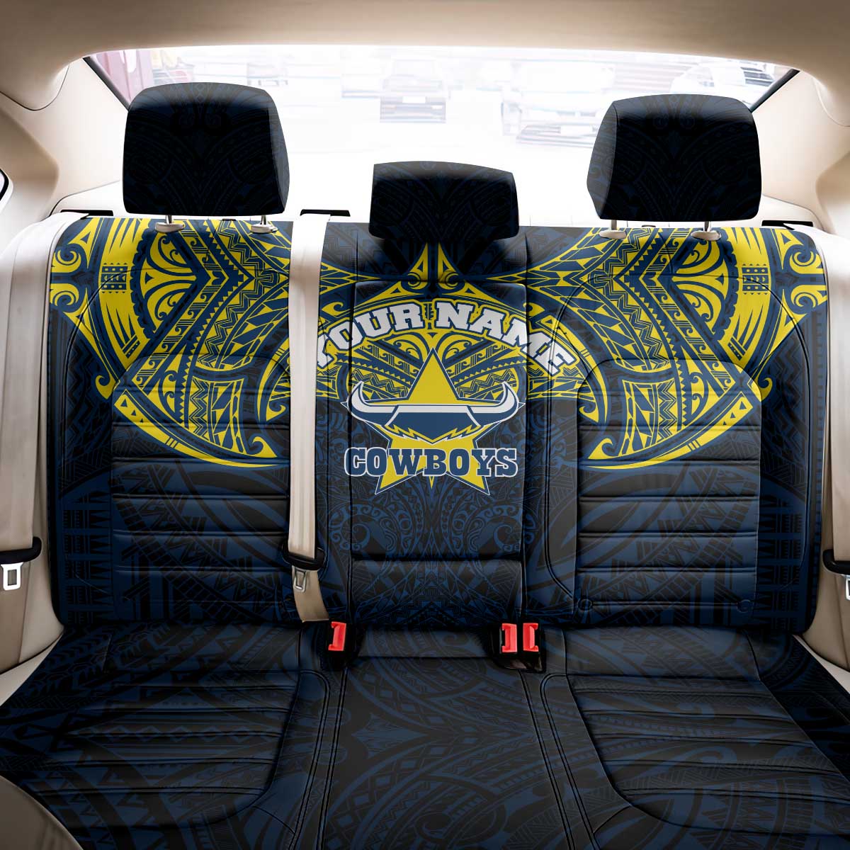 Personalized North Queensland Cowboys Back Car Seat Cover Polynesian Tribal Pattern Style
