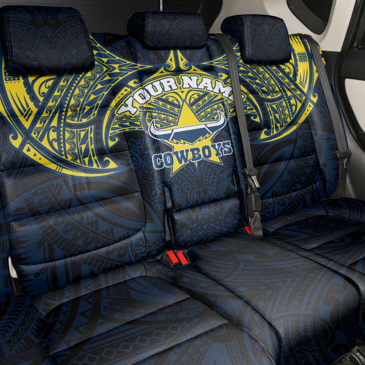 Personalized North Queensland Cowboys Back Car Seat Cover Polynesian Tribal Pattern Style
