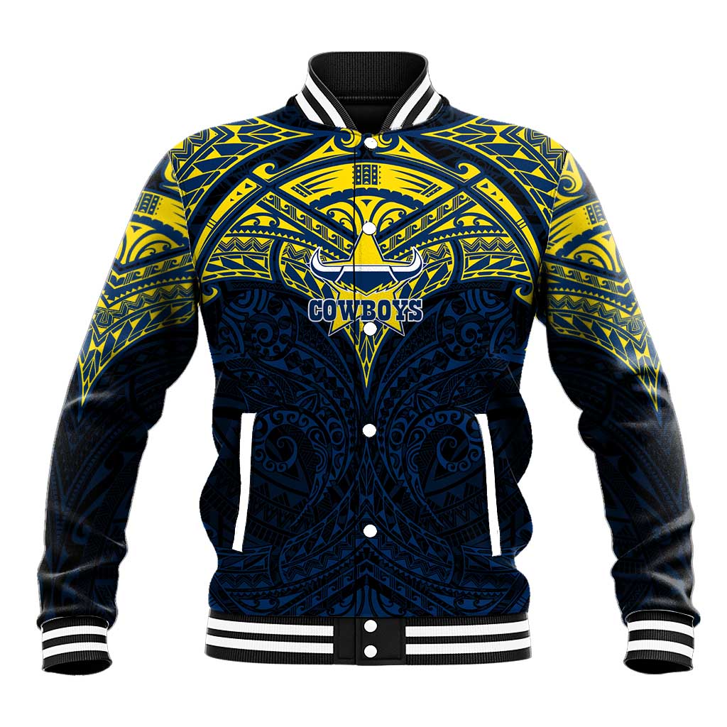 Personalized North Queensland Cowboys Baseball Jacket Polynesian Tribal Pattern Style