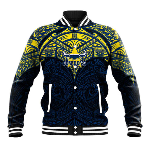Personalized North Queensland Cowboys Baseball Jacket Polynesian Tribal Pattern Style