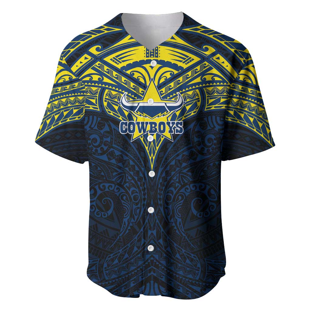 Personalized North Queensland Cowboys Baseball Jersey Polynesian Tribal Pattern Style