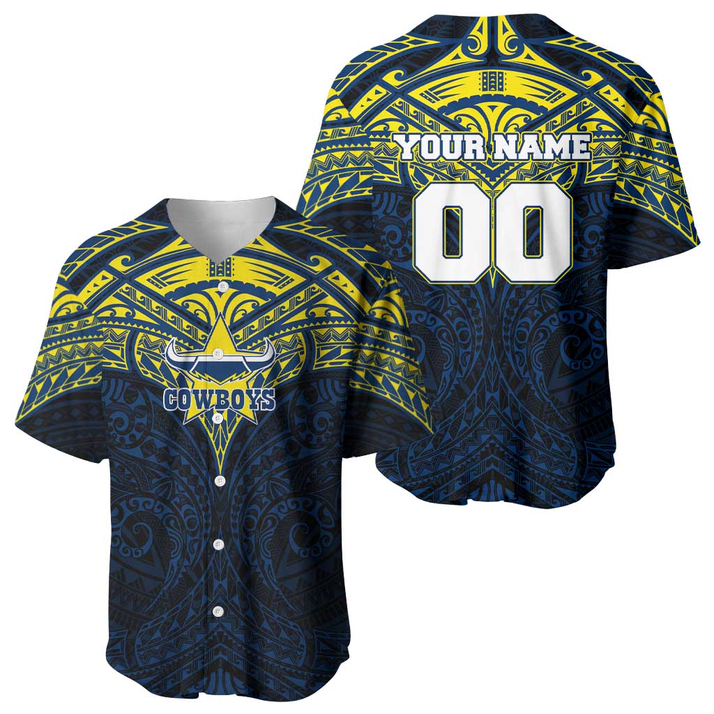 Personalized North Queensland Cowboys Baseball Jersey Polynesian Tribal Pattern Style