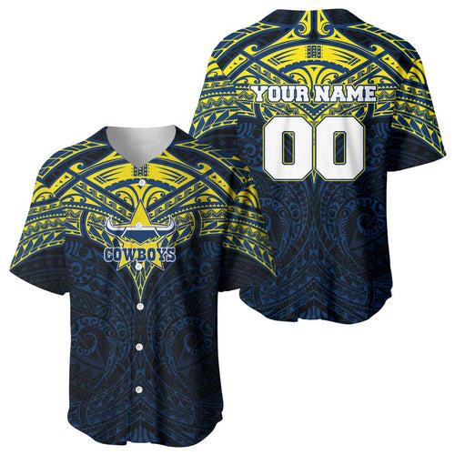Personalized North Queensland Cowboys Baseball Jersey Polynesian Tribal Pattern Style