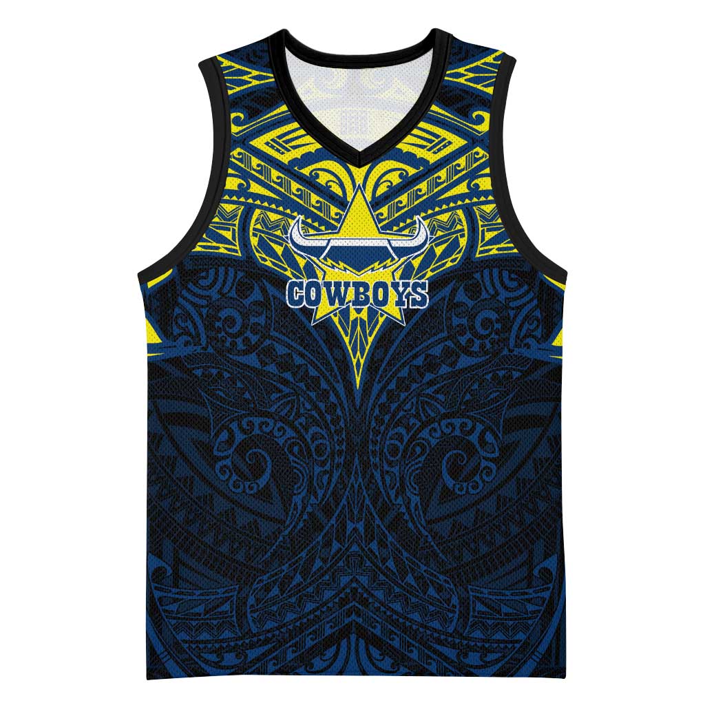 Personalized North Queensland Cowboys Basketball Jersey Polynesian Tribal Pattern Style