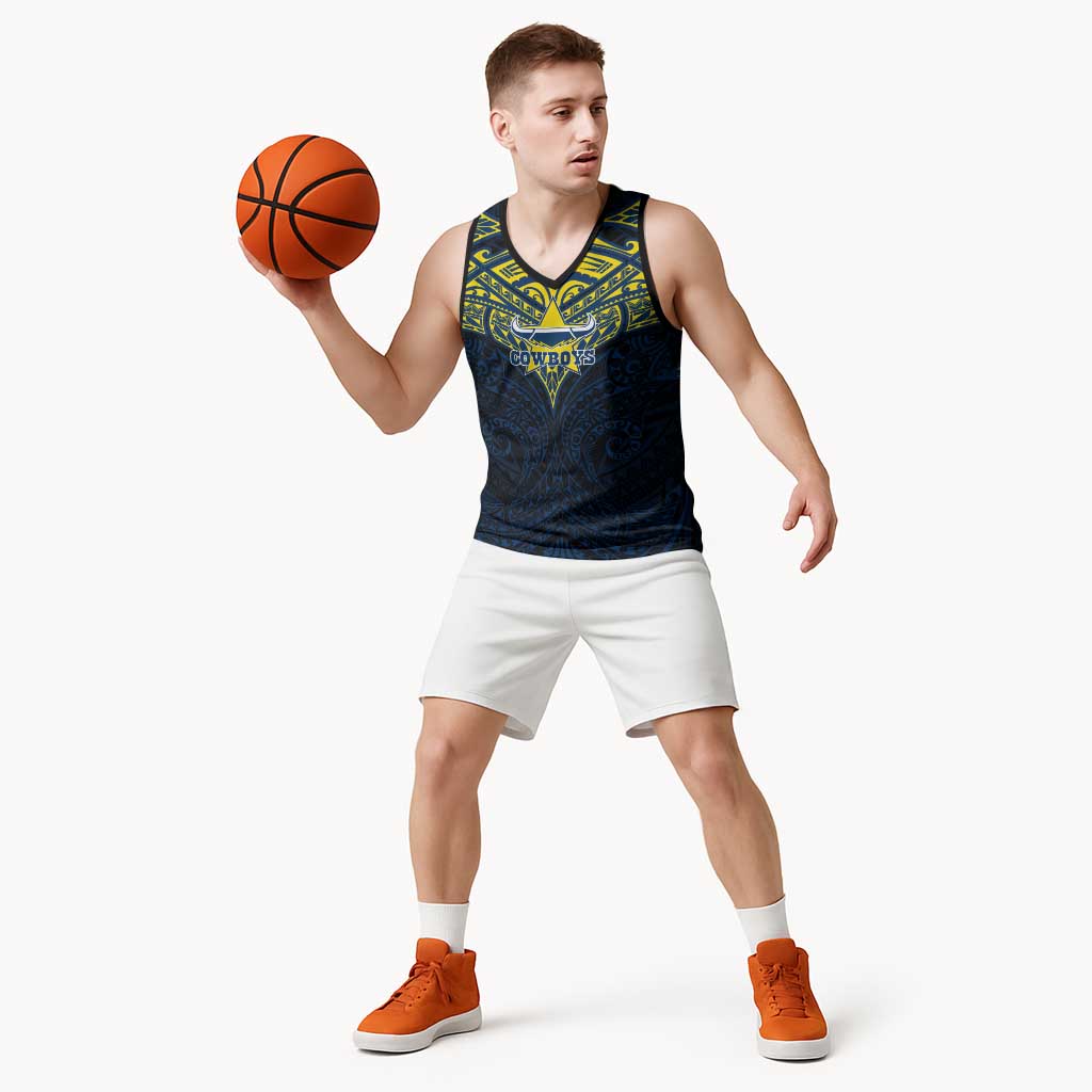 Personalized North Queensland Cowboys Basketball Jersey Polynesian Tribal Pattern Style