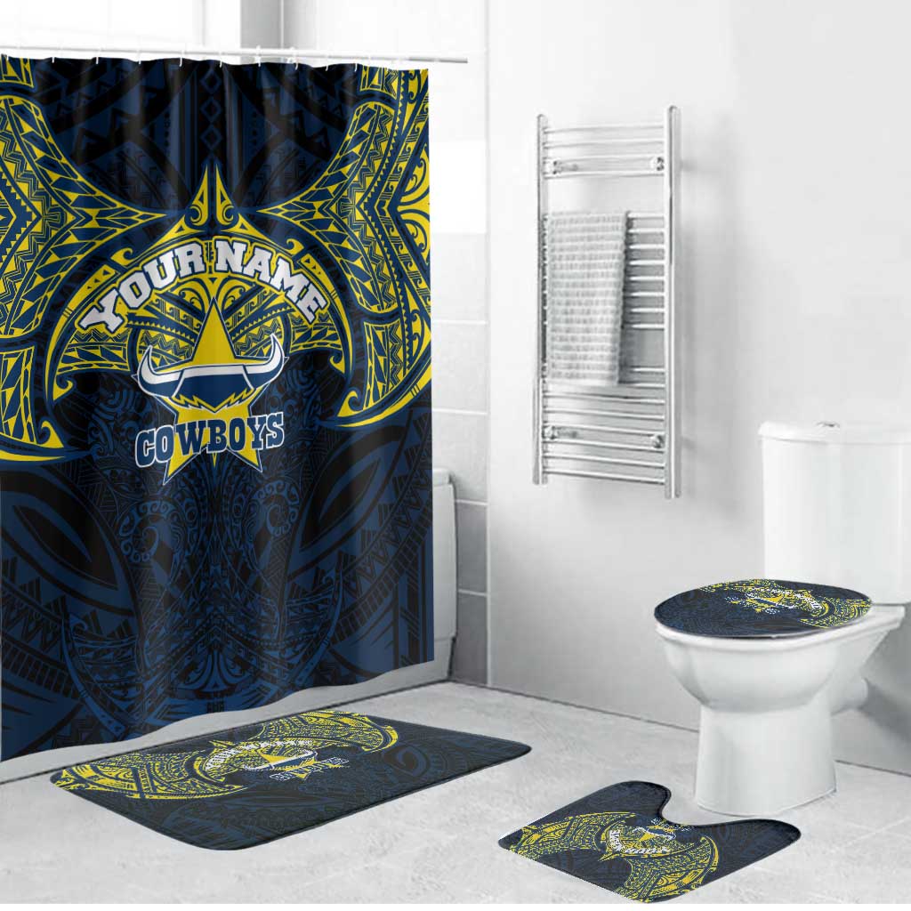 Personalized North Queensland Cowboys Bathroom Set Polynesian Tribal Pattern Style