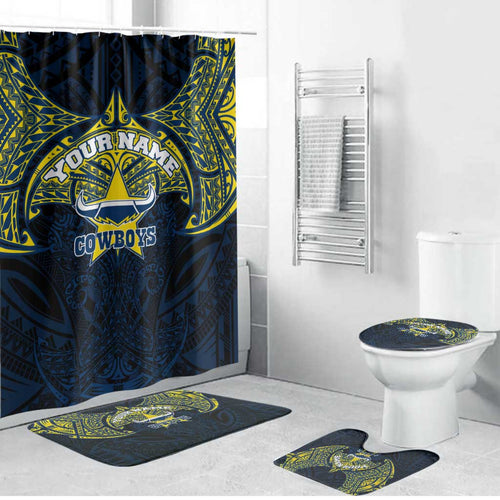 Personalized North Queensland Cowboys Bathroom Set Polynesian Tribal Pattern Style