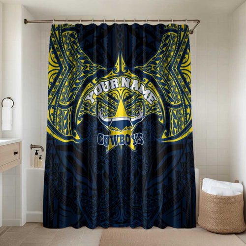 Personalized North Queensland Cowboys Bathroom Set Polynesian Tribal Pattern Style
