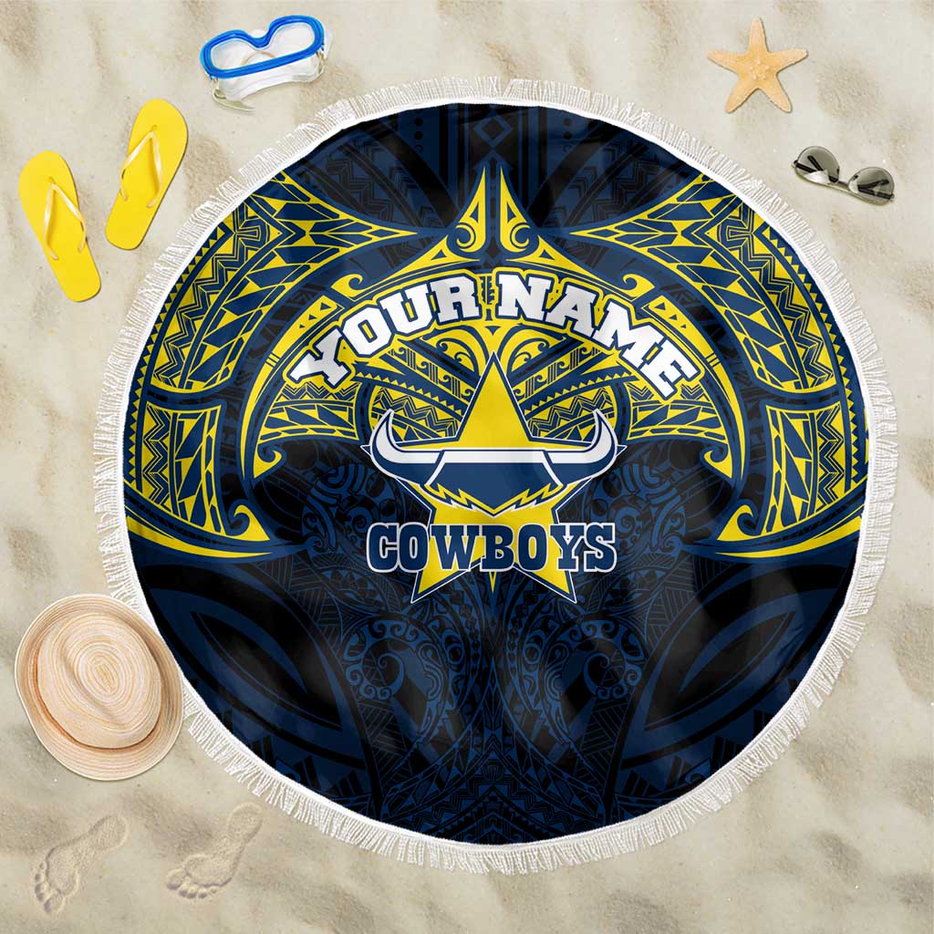 Personalized North Queensland Cowboys Beach Blanket Polynesian Tribal Pattern Style