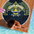 Personalized North Queensland Cowboys Beach Blanket Polynesian Tribal Pattern Style