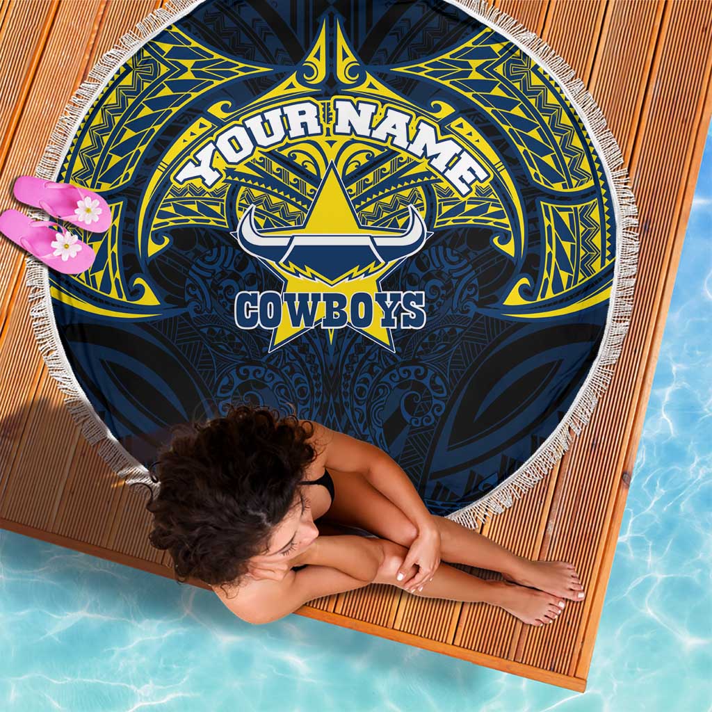 Personalized North Queensland Cowboys Beach Blanket Polynesian Tribal Pattern Style