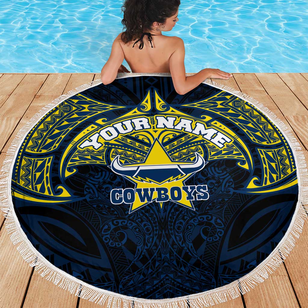 Personalized North Queensland Cowboys Beach Blanket Polynesian Tribal Pattern Style
