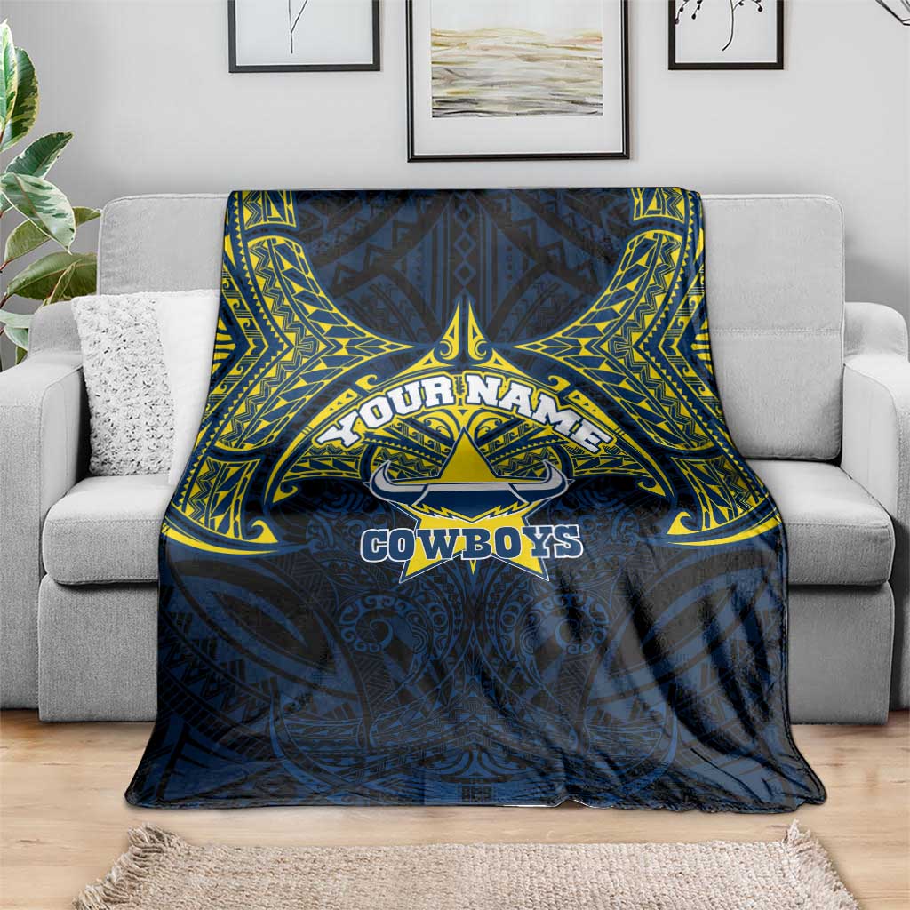 Personalized North Queensland Cowboys Blanket Polynesian Tribal Pattern Style