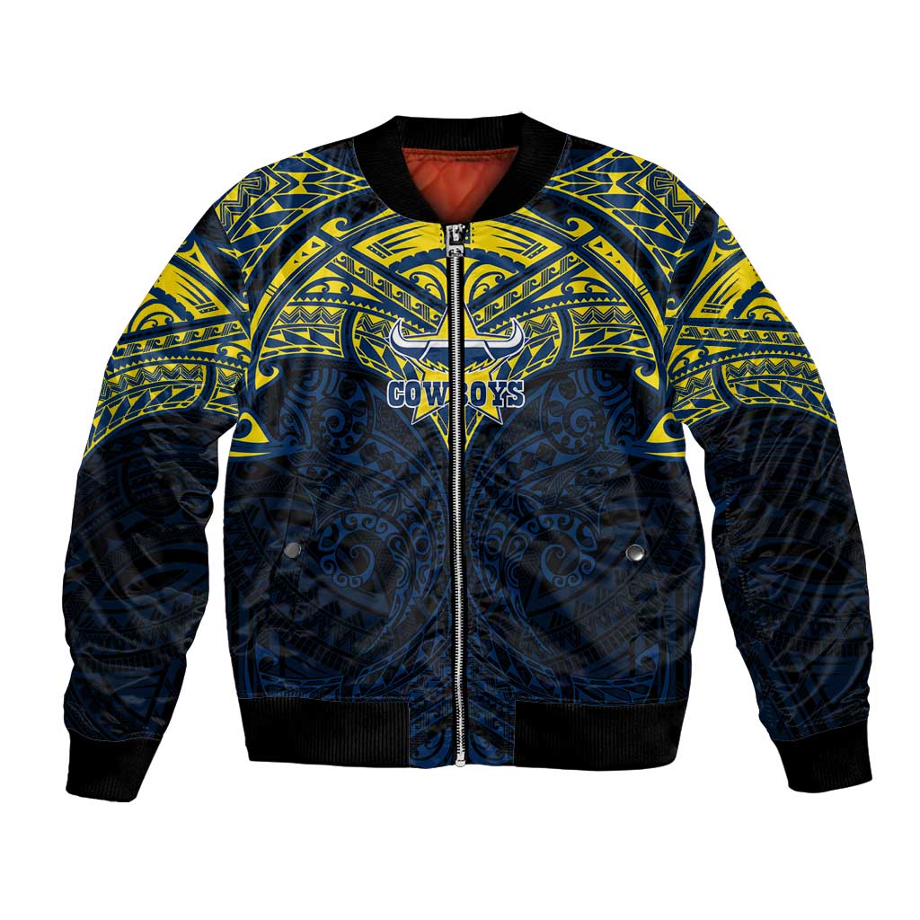Personalized North Queensland Cowboys Bomber Jacket Polynesian Tribal Pattern Style
