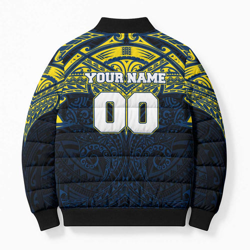 Personalized North Queensland Cowboys Bomber Puffer Jacket Polynesian Tribal Pattern Style