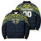 Personalized North Queensland Cowboys Bomber Puffer Jacket Polynesian Tribal Pattern Style