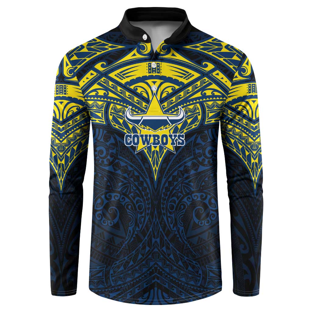 Personalized North Queensland Cowboys Button Sweatshirt Polynesian Tribal Pattern Style