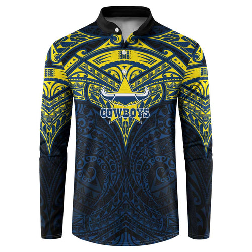 Personalized North Queensland Cowboys Button Sweatshirt Polynesian Tribal Pattern Style