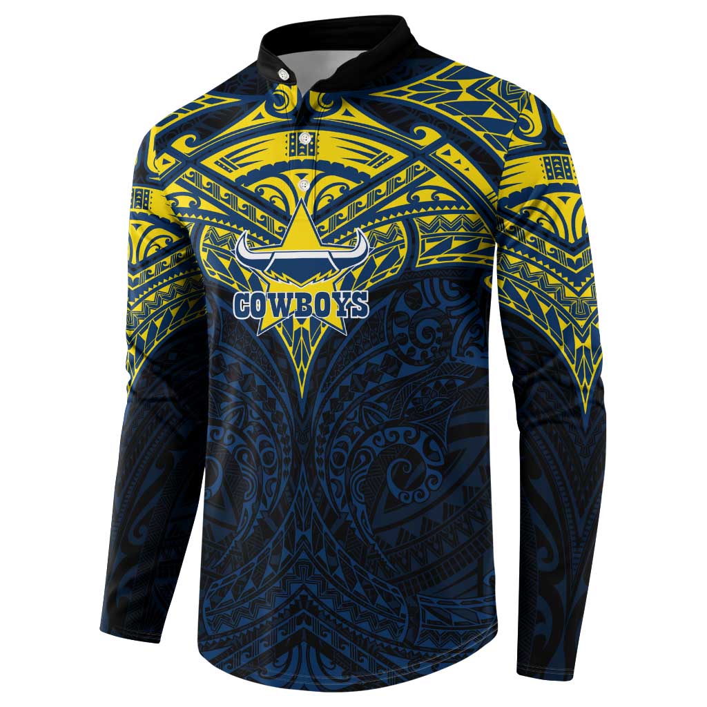 Personalized North Queensland Cowboys Button Sweatshirt Polynesian Tribal Pattern Style
