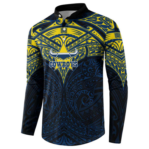 Personalized North Queensland Cowboys Button Sweatshirt Polynesian Tribal Pattern Style
