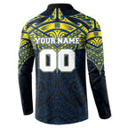 Personalized North Queensland Cowboys Button Sweatshirt Polynesian Tribal Pattern Style