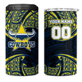 Personalized North Queensland Cowboys 4 in 1 Can Cooler Tumbler Polynesian Tribal Pattern Style